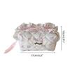 Chic Bow Flower Quilting Cotton Cosmetic Bag for Women, Zippered Makeup Organizer, Portable Cloth Toiletry Handbag for Girls
