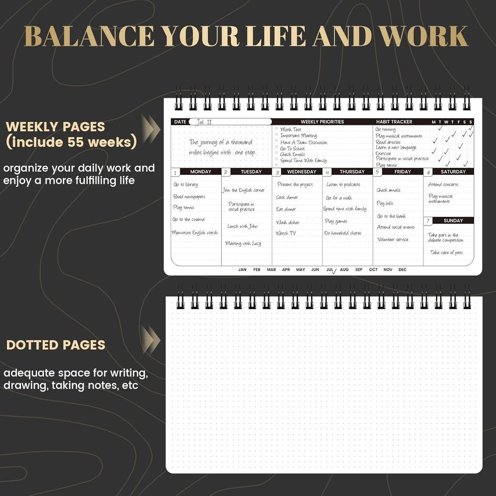Weekly Planner 2026 - Spiral Bound, 11.2'' x 6.3'', Undated Daily Productive Weekly Planner, 55 Weeks