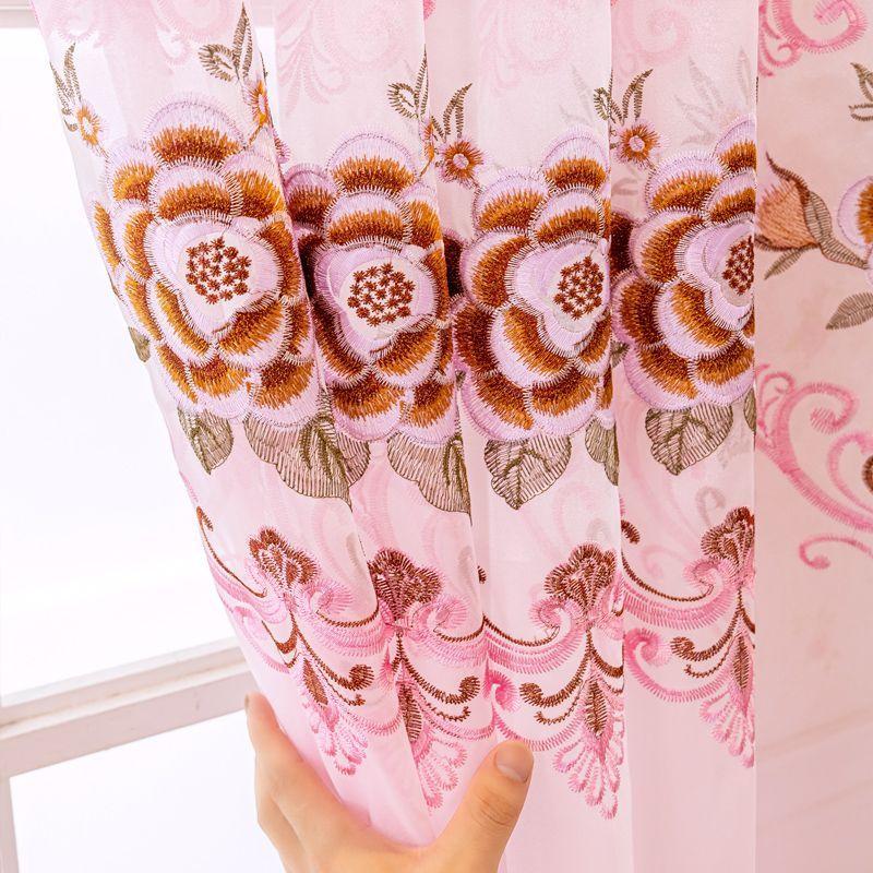 Pink Embroidered Sheer Curtains - Romantic Floral Design for Wedding, Living Room & Bedroom Decor, Elegant Transparent Drapes