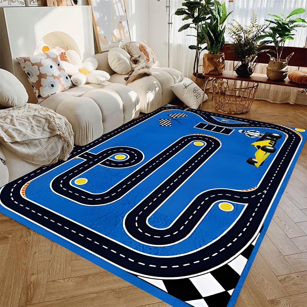 

Interactive Race Track Play Rug for Kids Educational Car Play Mat Non Slip Roadway Carpet for Bedroom Playroom Game Area Decor 50x80cm