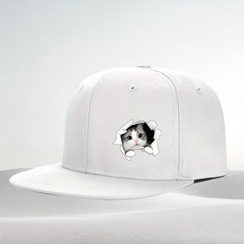 

Peeking Kitten Print Baseball Cap Polyester Unisex Casual Sports Adjustable Flat Brim Hat One Size