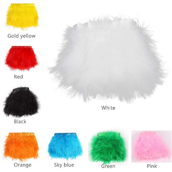 AWAYTR Turkey Marabou Hackle Fluffy Feather Fringe Trim Craft 6-8 Inches Width Pack of 2 Yards (Black)