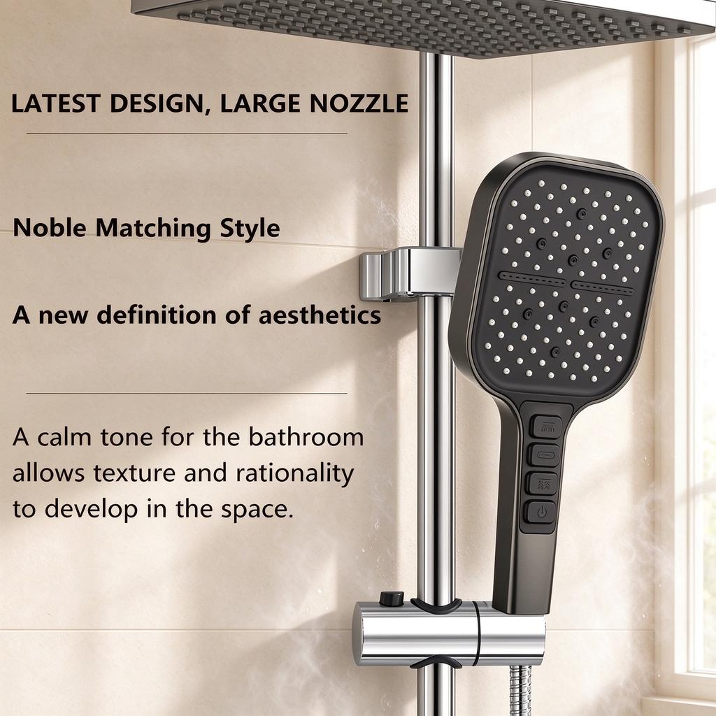 7 Spray Modes Square Handheld Shower Head High Pressure Boost One-Button Shut Off Anti-Clog Skin-Friendly Water Flow