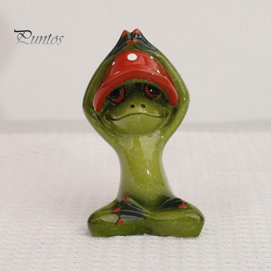 Lustige Schreibtischdekorationen Yoga-Pilz Frosch Figur, Kreative Harzstatue, Niedliche Sitzende Dekoration Grünes Ornament für Zuhause Büro Regal Tischplatte Dekoration