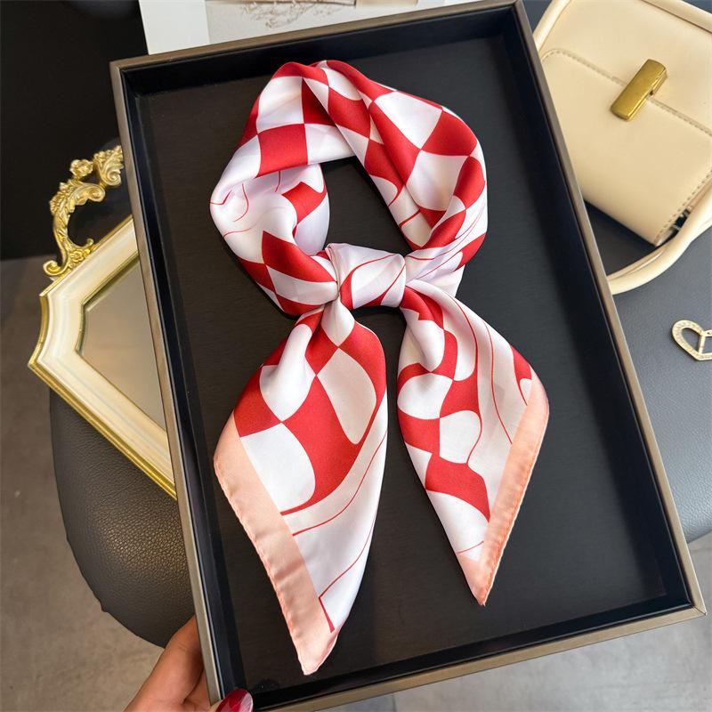 Luxury Print Design Shawl Square Scarf For Women Soft Satin Wraps Neckerchief Female Hair Bands Ribbon Headband Bandana
