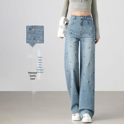 Damen Jeans mit Stickerei und Strass, High-Waist, gerade geschnitten