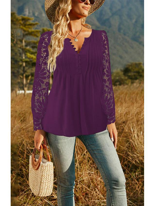 Tricou de damă cu mânecă plisată și nasturi, la modă primăvară/toamnă 2024