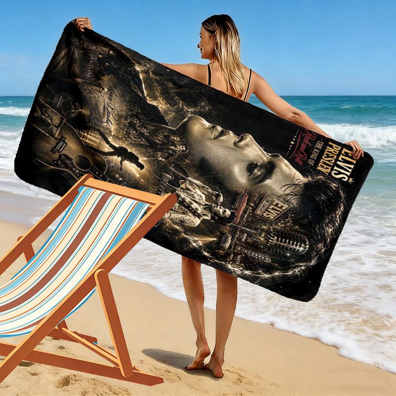 Music Elvis Print Beach Towel, Large Soft Quick Dry Towel for Beach Camping Swimming