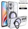 Plating Ring Magnetic Support Transparent Magsafe Phone Case For OPPO A79 A57 A77 A77S A17 A17K A53 A53S 4G 5G Seismic Case