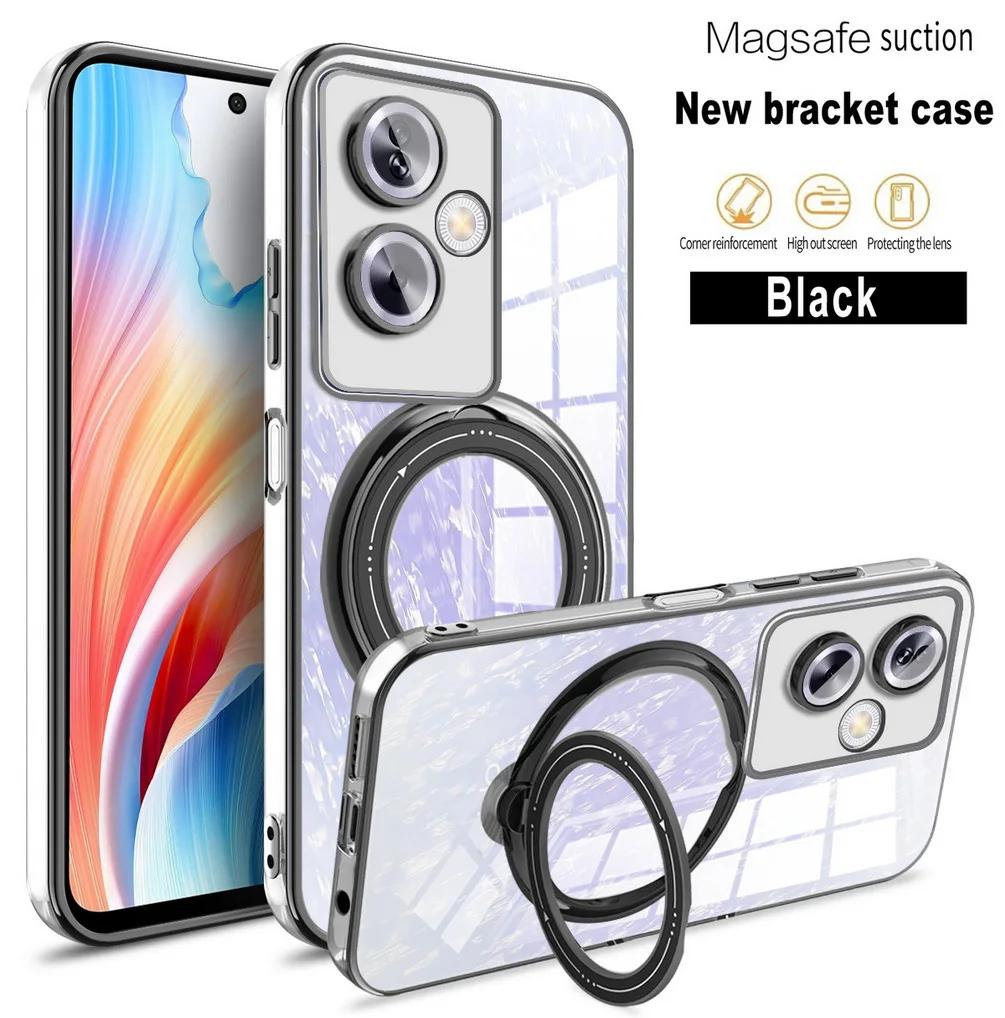 Plating Ring Magnetic Support Transparent Magsafe Phone Case For OPPO A79 A57 A77 A77S A17 A17K A53 A53S 4G 5G Seismic Case