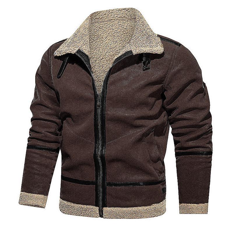 2022 Men's Thick Wool Long Coat with Imitation Leather Velvet - Japanese Korean Casual Style
