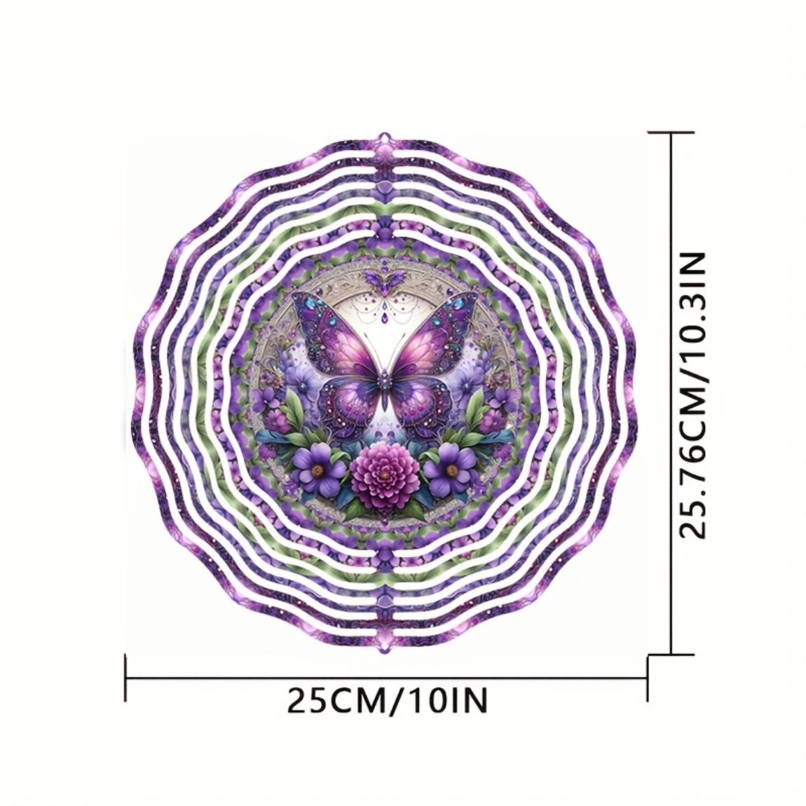 

10-дюймовый фиолетовый ветряной спиннер «Бабочка» - 3D металлическое садовое искусство с лазерной резкой и геометрическим дизайном, крючок с вращением на 360° для декора в помещении/на улице 01A