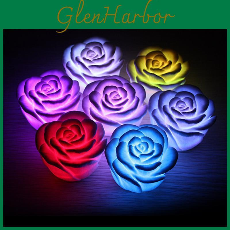 3 6 Style Pcsset Romantic Rose Led Lamp Flower Color Changed Lamp Light Wedding Light Decoration
