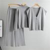 Women'S Spring And Autumn Casual Suit Fashionable High Neck Sweater Cardigan Vest Wide Leg Pants Knitted Three Piece Set