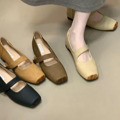Sheepskin Version~ French Square Head Ballet Evening Breeze Gentle Shoes Temperament Advanced Sense Word with Women's Shallow Mouth Single Shoes