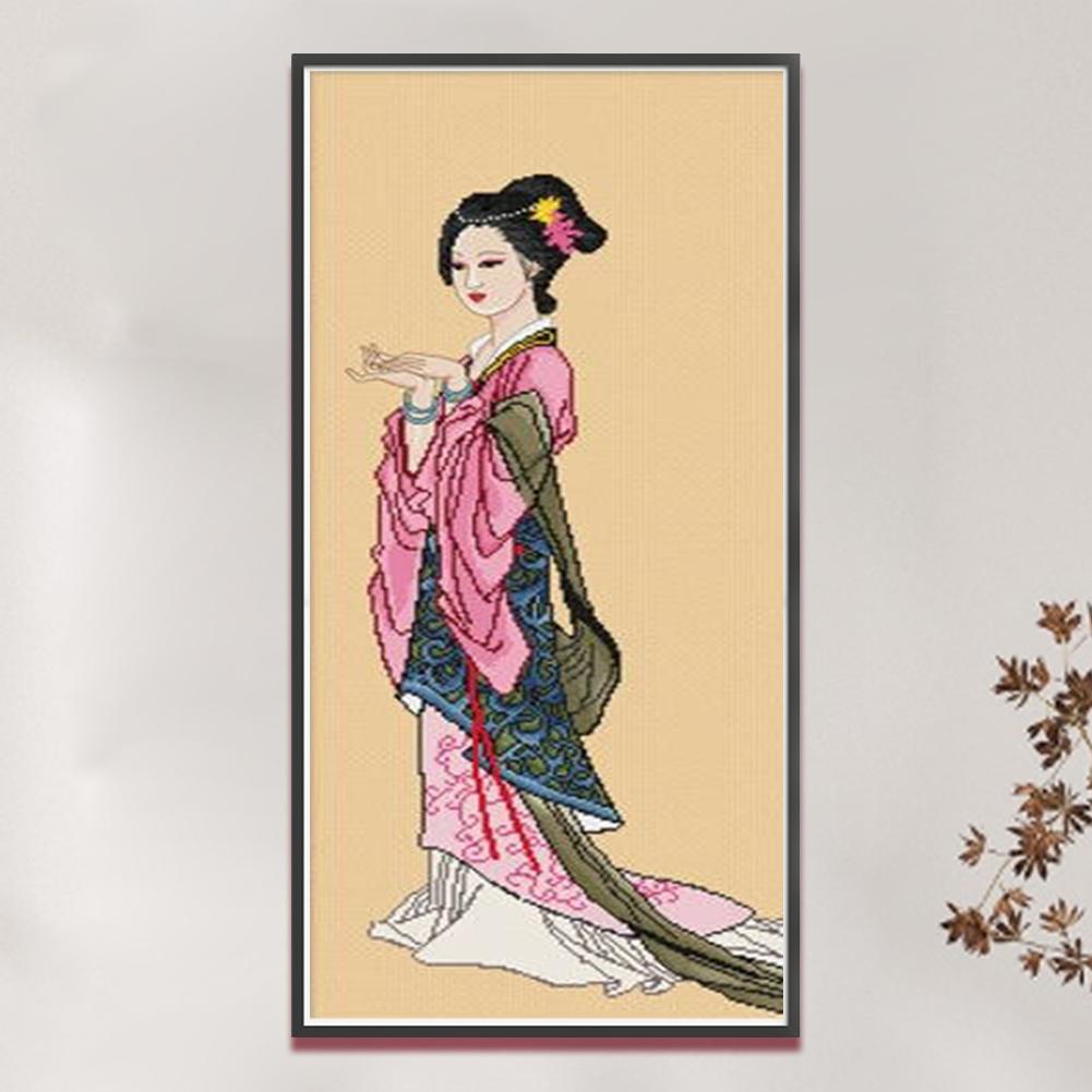 Pełen Haft Bawełna Ekologiczna Nić 11CT Drukowany Zestaw do Haftu Krzyżykowego Dziewczynka 37x80cm