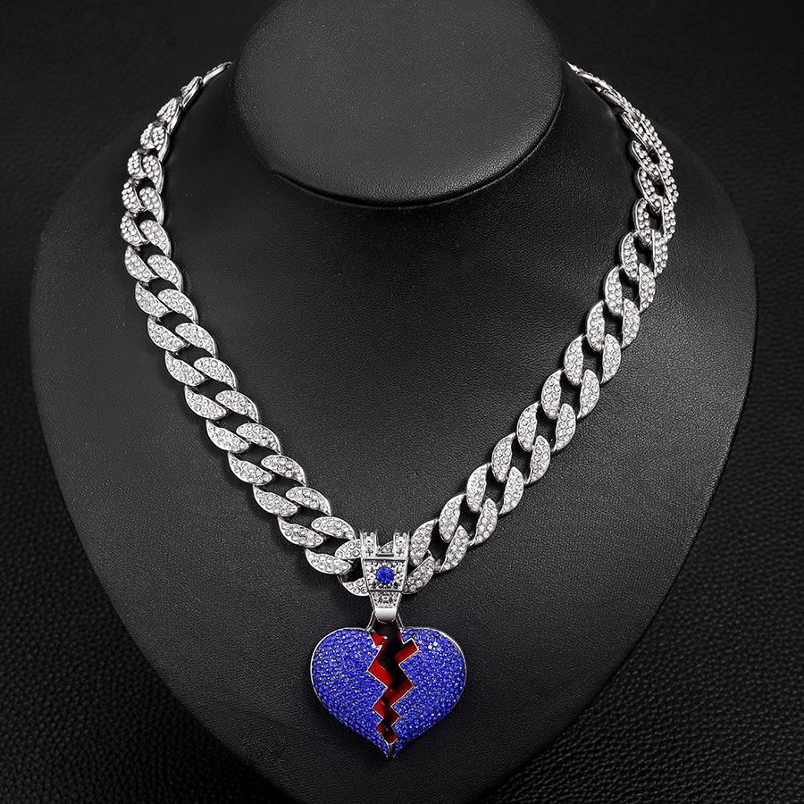 Street Hip-hop Style, Broken Personality, Cracked Heart Pendant, Hanging Chain, HIPHOP15mm Watch Buckle, Cuban Necklace