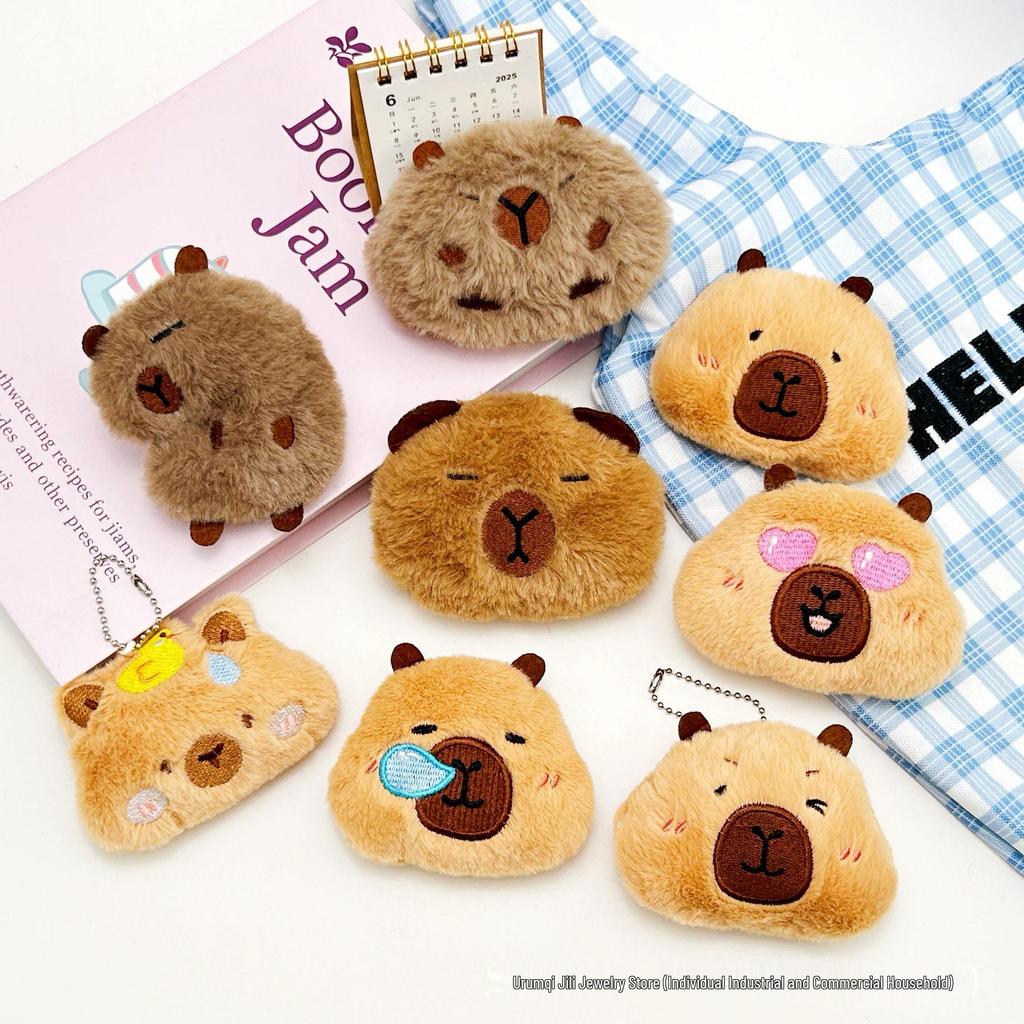 Cartoon Cute Sleeping Capybara Squeaking Pendant Plush Emoji Pin Accessories