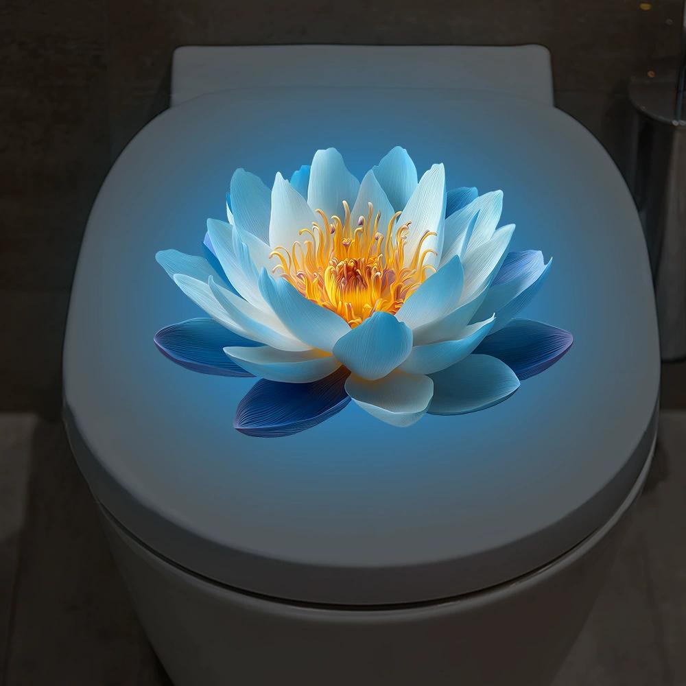 Kendinden Yapışkanlı Lotus Karanlıkta Parlayan Tuvalet Çıkartması Banyo Tuvalet Kapağı Dekorasyonu Ambiyans Dekoratif Çıkartma Duvar Dekoru Çıkartma