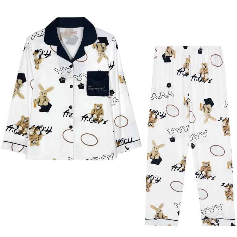 Pajamas Ladies Spring and Autumn Cardigan Long Sleeve Fresh Cartoon Work Comfortable Imitation Cotton Loose Casual Loungewear