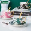 Nordic Courtly Luxury Hand-Painted Gold Ceramic Coffee Cup with Plate Office Marble Mug Afternoon Tea Cups Household Drinkware