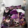 Trippy Mushroom Duvet Cover Set,Hippie Skull Bedding Set,Butterfly Moth Moon Phase Constellation Astrology Botanical Boho Theme