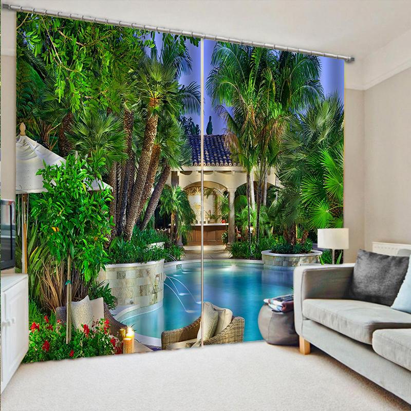 Krajobraz natury Morze Ogród Drzewo Elegancki nadruk Zacieniające Zasłony okienne dla dzieci Salon Sypialnia Łazienka Drzwi 2 sztuki Tanie