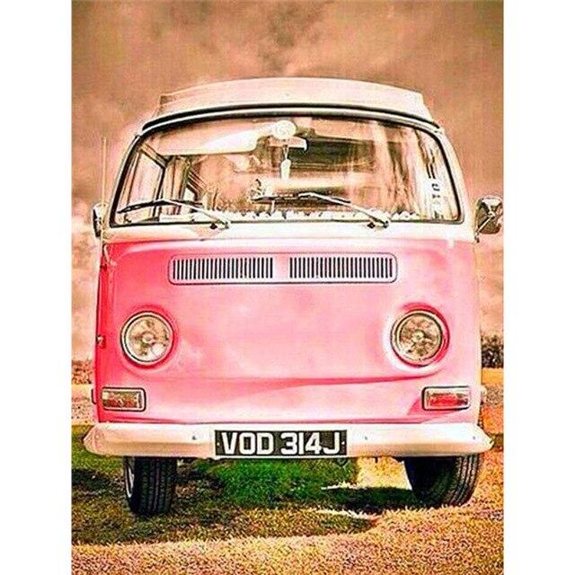 5D-Diamant-Stickerei zum Selbermachen, Bus, Diamant-Gemälde, Kreuzstich, Kunsthandwerk, Diamant-Mosaik-Set, komplett, quadratisch, rund, Strass, Heimdekoration