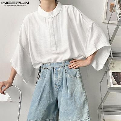 Men's Stand Collar Shirts Solid Color Loose Baggy Tops