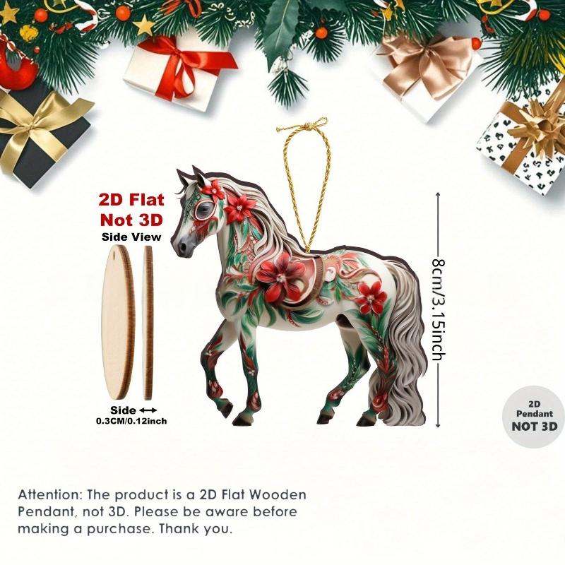 Exquisite 2D Acrylic Horse Car Rearview Mirror Pendant Backpack Charm Christmas Tree Ornament Party New Year Hanging Decoration