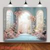 Eleganter blauer Bogen Rosa Blume Hintergrund Romantischer Blumiger Flur Hochzeitsfeier Hintergrund