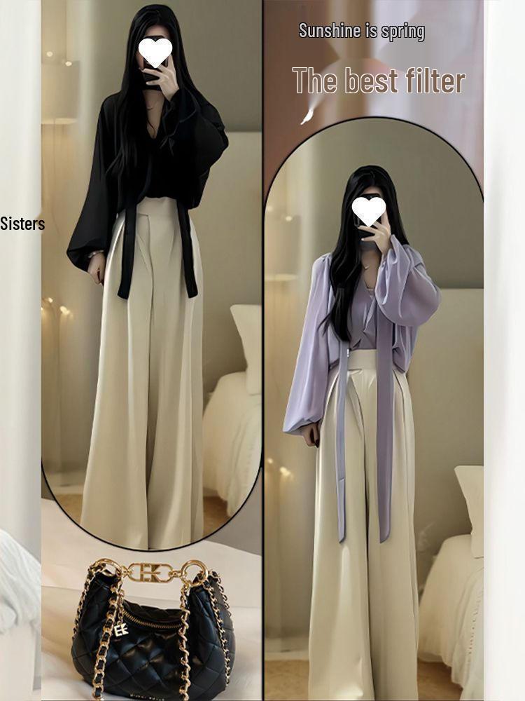 Korean Style Spring 2026 Patchwork Wide-Leg Pants Set: High-Quality Commuter Fashion