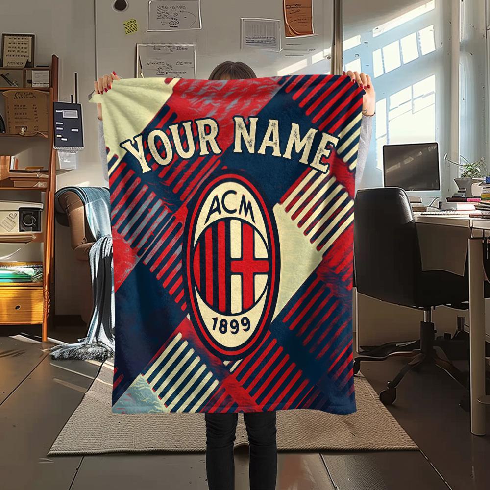 Custom Name AC Milan Flannel Blanket, High Quality Comfortable for All Seasons, Home Decor, Warmth and Comfort