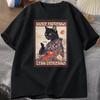 Więcej Espresso Mniej Depresji Zabawna Koszulka Unisex Damska Czarny Kot Kawa Koszulka Bawełna Y2k Letnia Luźna Krótki Rękaw T-shirt Top