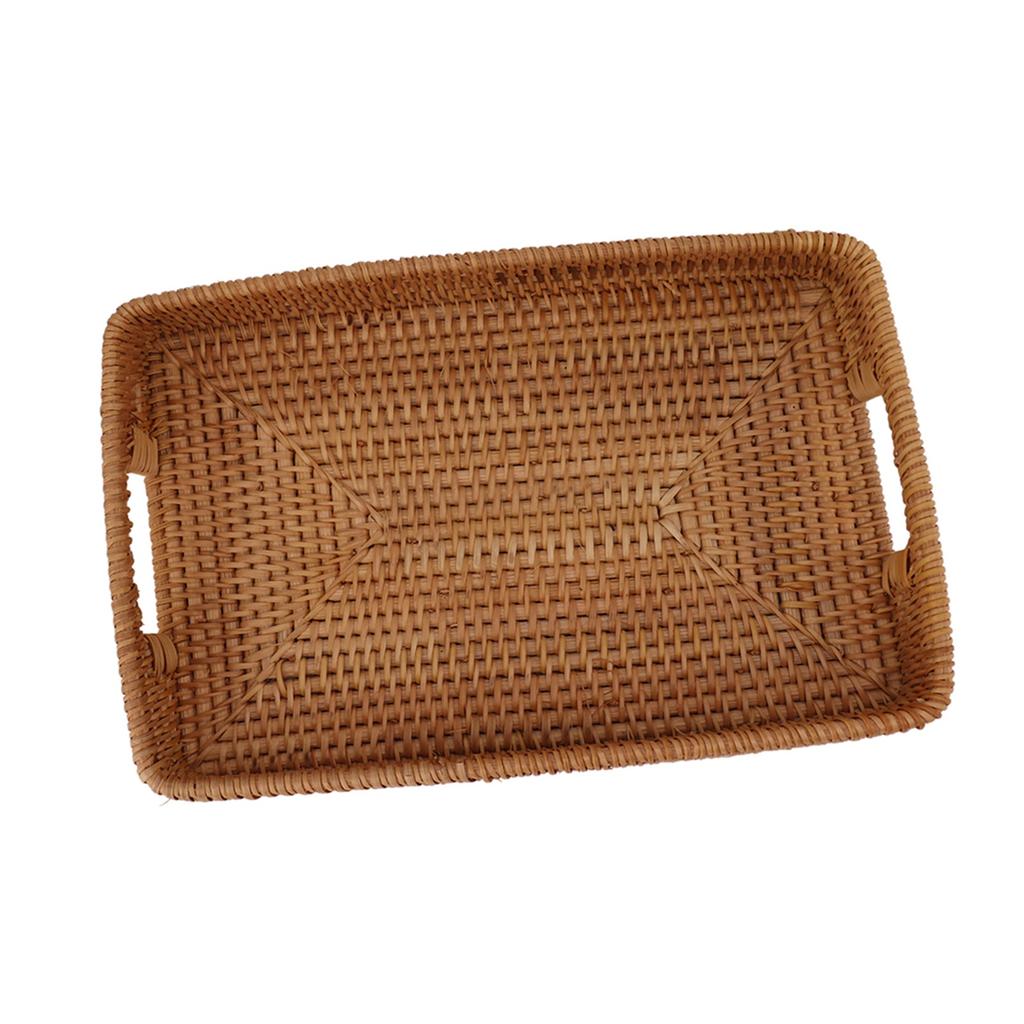 Serving Basket Tray with Handles Rattan Rectangle Large Capacity Durable Decorative Tray for Fruits Dessert Kitchen