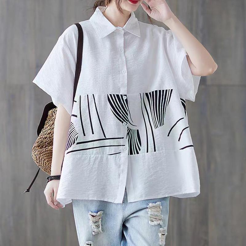 

ZANZEA Женская летняя блузка с отложным воротником и коротким рукавом с принтом 5XL белый