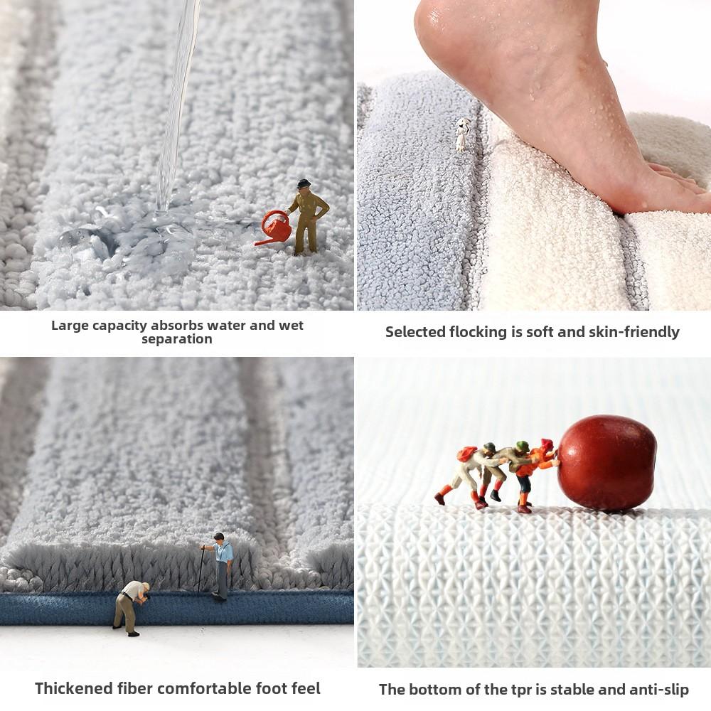 Gradient Striped Bath Mat | Thickened Flocked Super Absorbent & Quick-Dry | Non-Slip Bathroom Rug for Shower Floor Decor