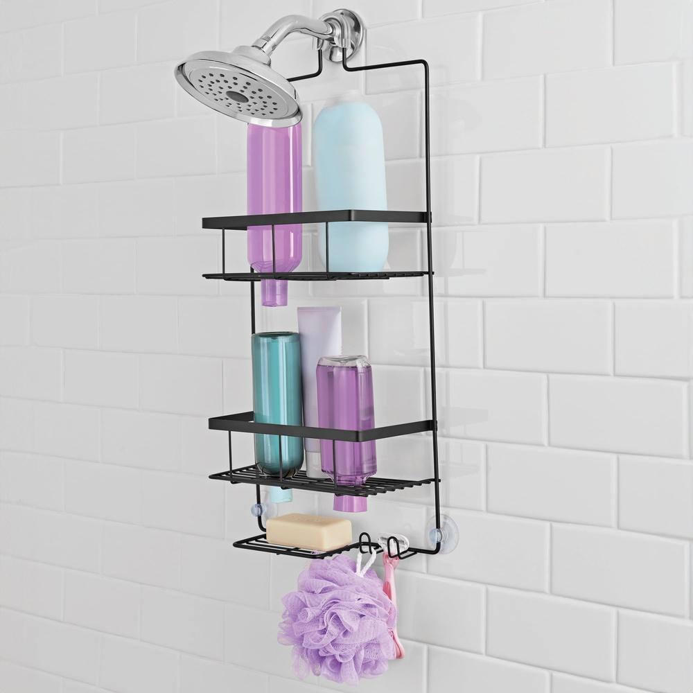 Rust Resistant Shower Caddy with 2 Shelves Soap Tray Hooks Non Slip Hanging Bathroom Storage Solution