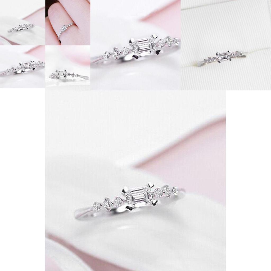 Elegant Silver Plated Natural Gemstones Square White Sapphire Wedding Birthstone Ring For Special Occasions