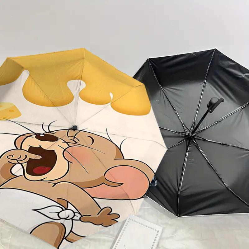 1pc mouse cheese Folding umbrella automatic open/close, 8-Rib Durable Frame, Compact Folding Design, Ideal Birthday1107L