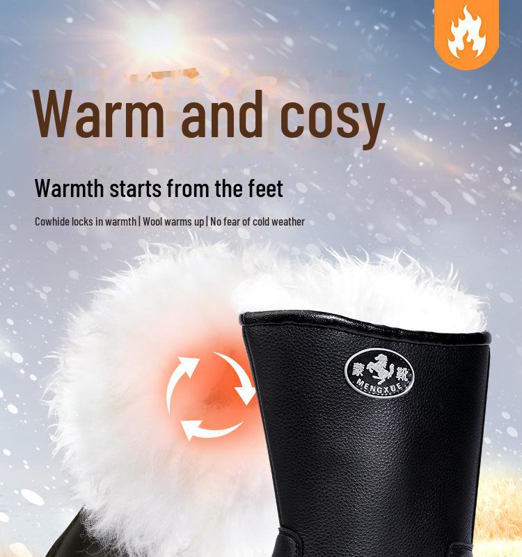 Real Wool Waterproof Winter Boots -40°F, Non-Slip Genuine Leather