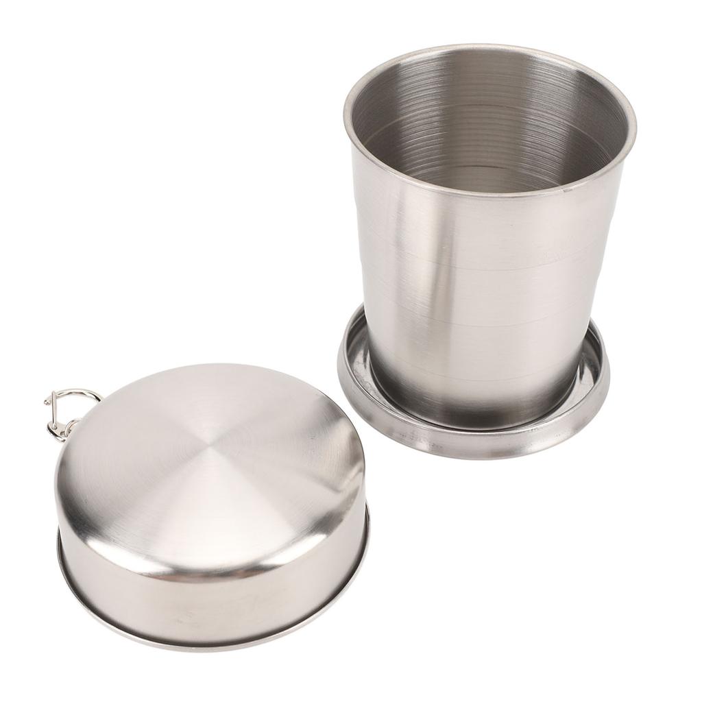 Stainless Steel Collapsible Cup Outdoor Travel Camping Portable Folding Cup with Keychain for Picnic Hiking 250ML