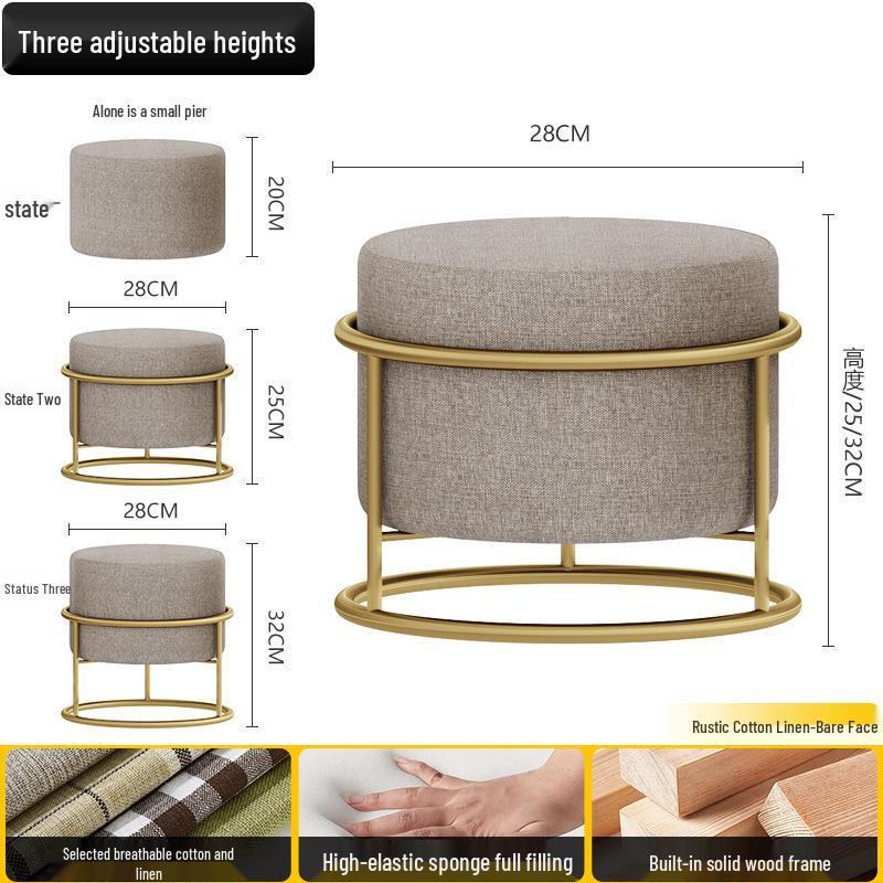 

Круглый табурет из массива дерева - Легкая роскошь для переобувания/подставка для ног, скамья/пуф для гостиной/прихожей, акцент для кофейного столика.