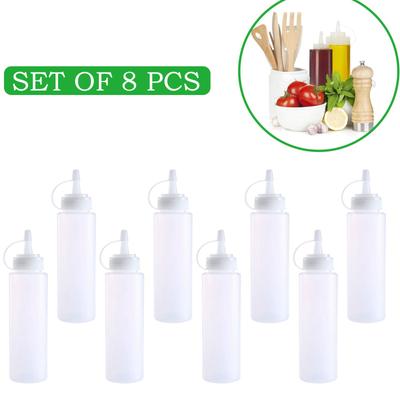 8-Pack Multipurpose Condiment Bottles For Dressing, More Reusable Plastic Containers With Lids, , Dishwasher Safe By 8 Oz/240 Ml
