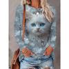 Fashion Women's Crew Neck Long Sleeve 3D Casual Color Printing Western Line Long Sleeve Crew Neck T-Shirt