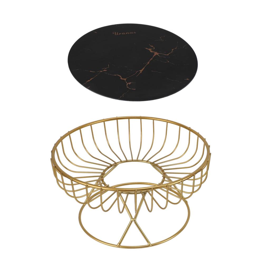 Round Fruit Basket Large Capacity Hollow Metal Fruit Bowl Stand for Dessert Snacks Bread L Black
