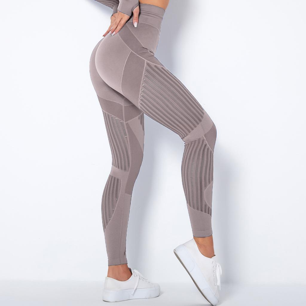 Seamless Yoga Pants with High Waist Mesh Holes To Lift The Buttocks and Elastic Tight Bodybuilding Bottoming and Shaping Exercise Pants