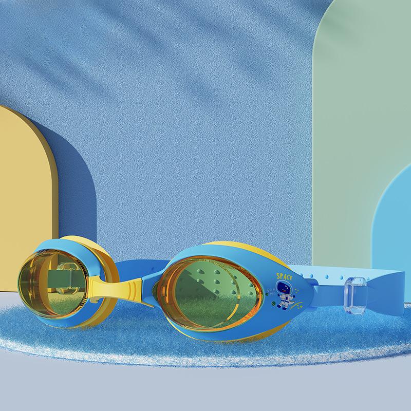 

Детские очки для плавания для малышей и подростков, водонепроницаемые, с защитой от запотевания и УФ-излучения, прозрачные очки для плавания в бассейне с рисунком в виде мультяшного динозавра-единорога синий