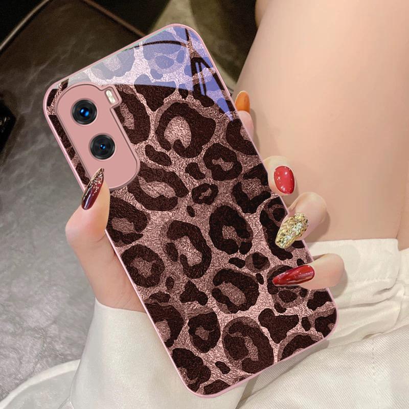 Gray Leopard Twill For Honor 200 90 8X 9X Pro Lite P50 P40 Nova 10 11i P60 Magic4 6 Mate 20 50 Tempered Glass Phone Case