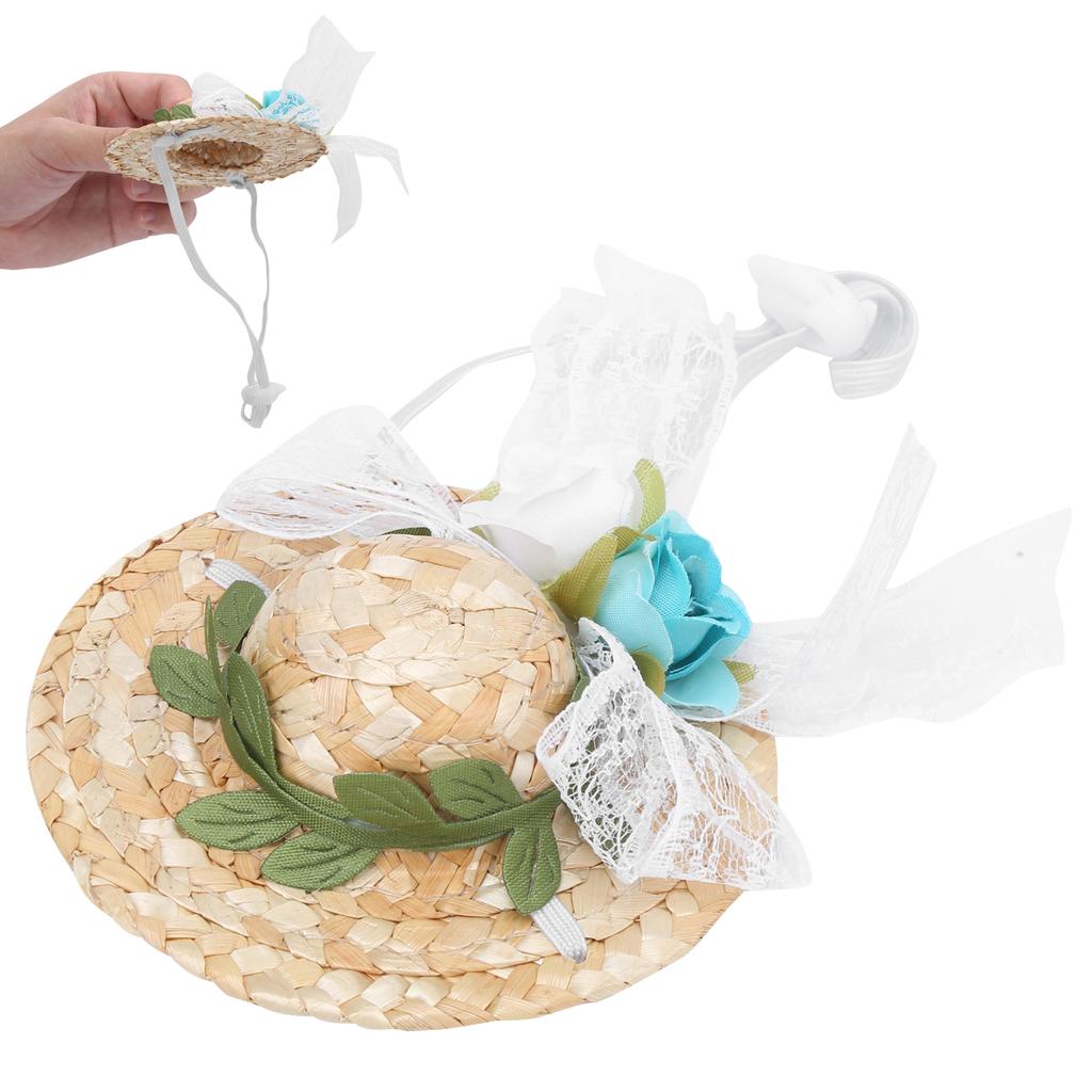 Pet Sombrero Hat Mini Straw Hat Pets Birthday Party Hats with Flowers for Small and Medium